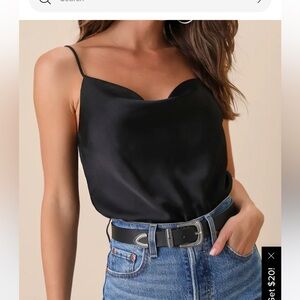 Lulus Black Satin Cowl Neck Bodysuit